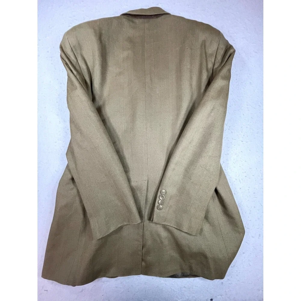 Chaps Ralph Lauren Blazer Jacket Men Tan Silk Herringbone Sport Coat Notch Lapel